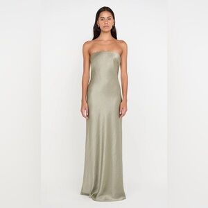 Bec & Bridge Strapless Satin Dress in Sage